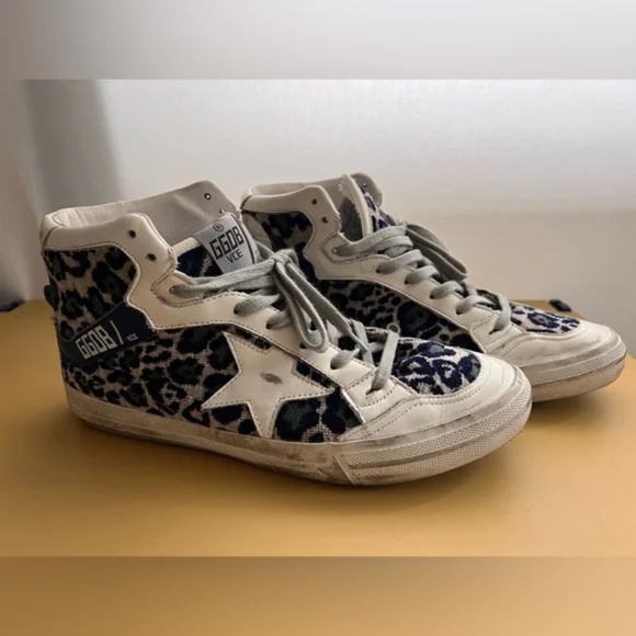 Golden Goose 2.12 High Top Sneakers Blue Velvet Leopard sz 38 - Picture 8 of 16